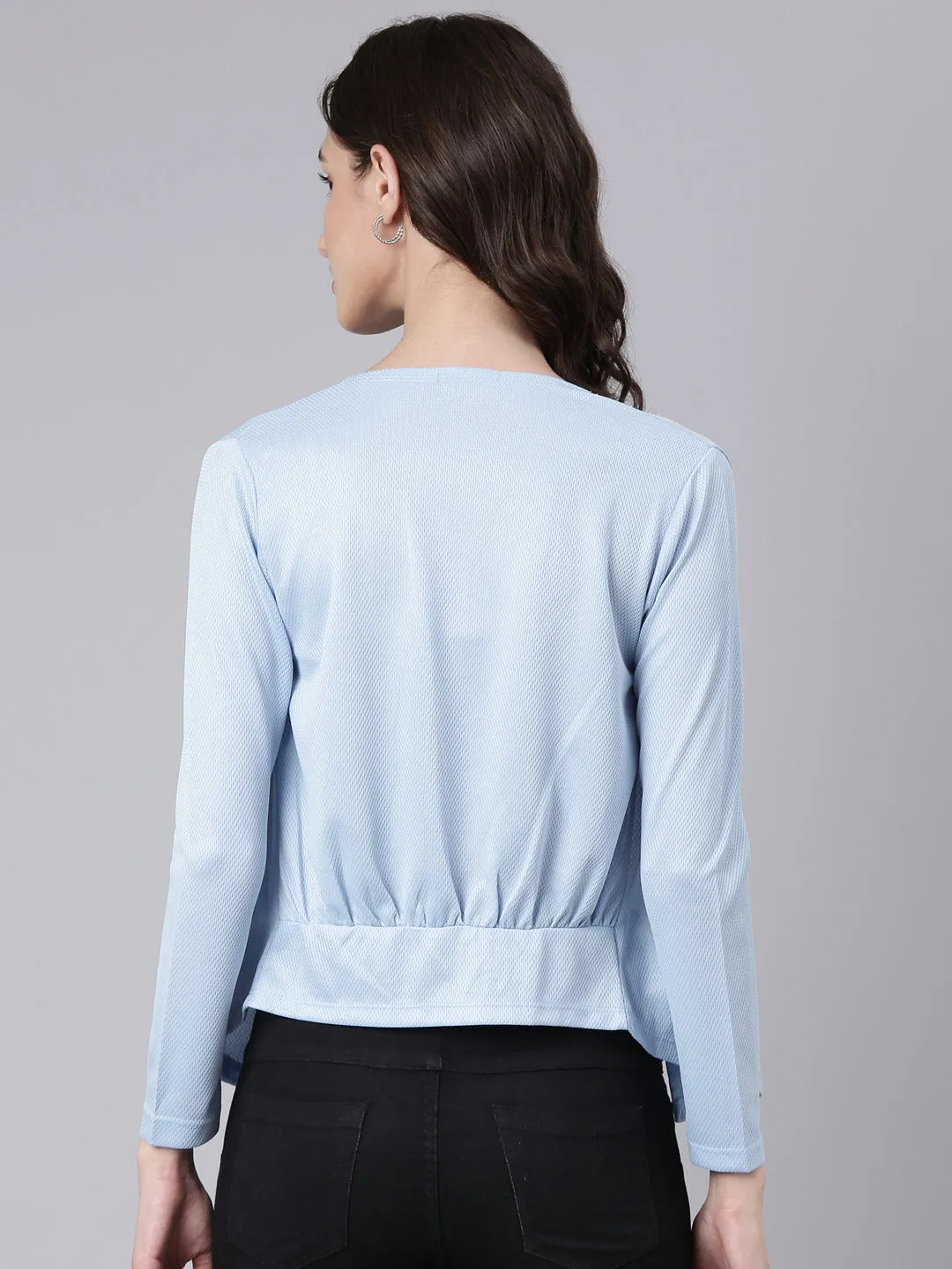 Women Blue Solid Shrug