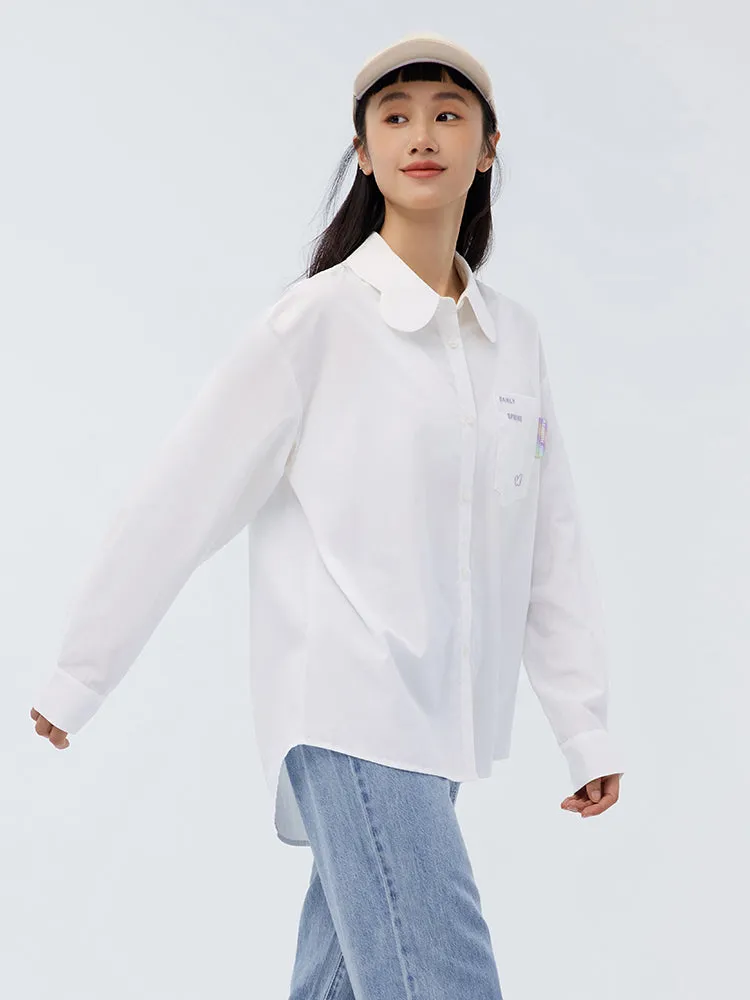 Women's Cotton Lyocell Poplin Butterfly Loose Solid Color shirt