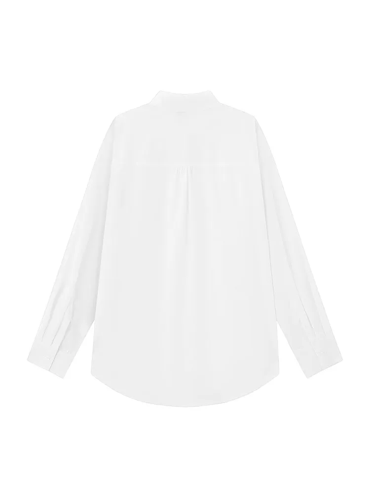 Women's Cotton Lyocell Poplin Butterfly Loose Solid Color shirt