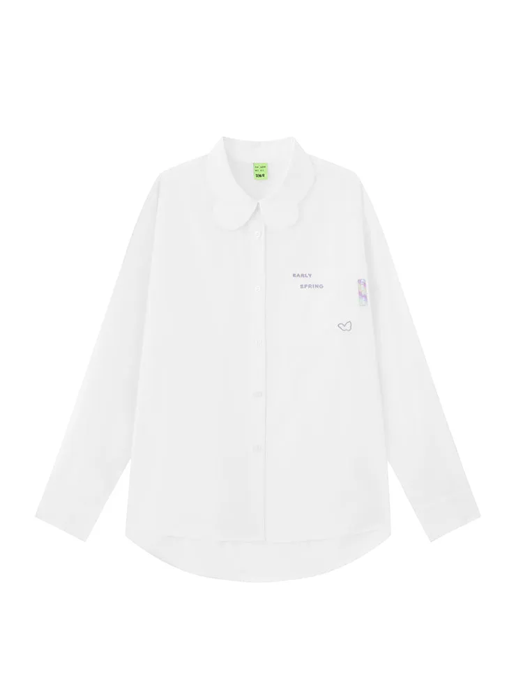 Women's Cotton Lyocell Poplin Butterfly Loose Solid Color shirt